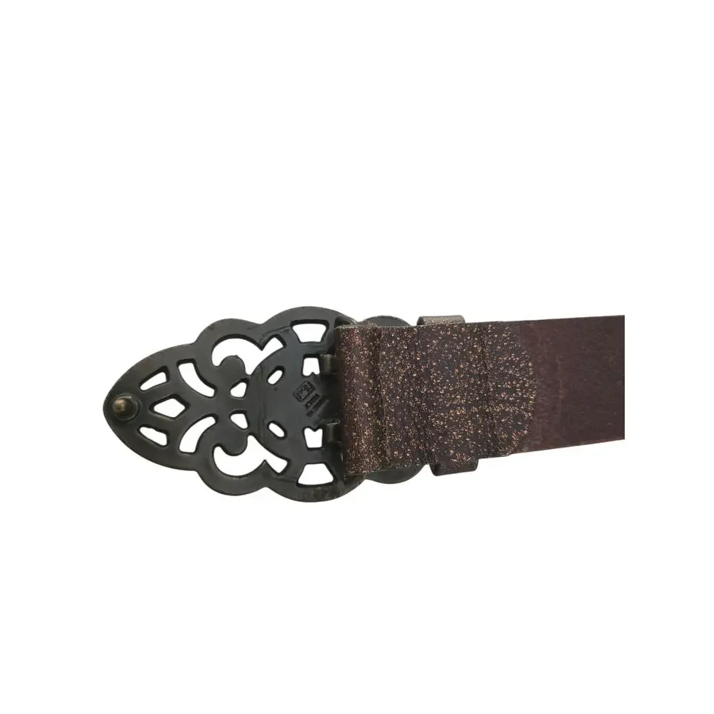 Streets Ahead Metallic Leather Belt with Ornate B